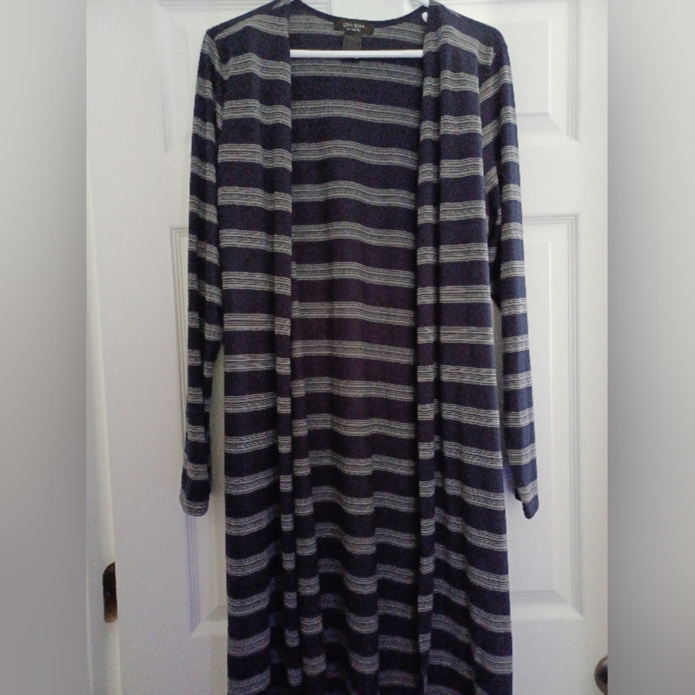 Love Ryan Womens Size XL Sriped Blue Open Long Cardigan